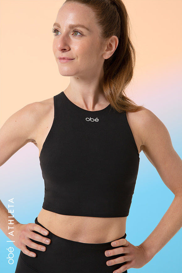 Athleta XL Conscious Cut Out Crop A-C Tank Top, Black Support Yoga Workout  NEW